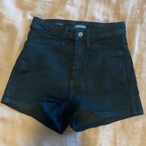 High waisted black denim shorts